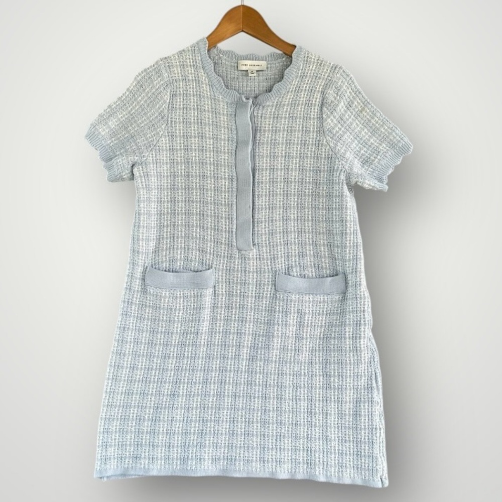 Light Blue Tweed Mini Dress with Pocket Details